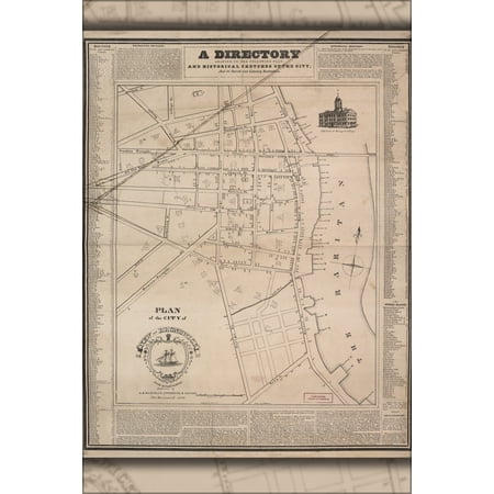 24"x36" Gallery Poster, map of new brunswick new jersey & rutgers 1829