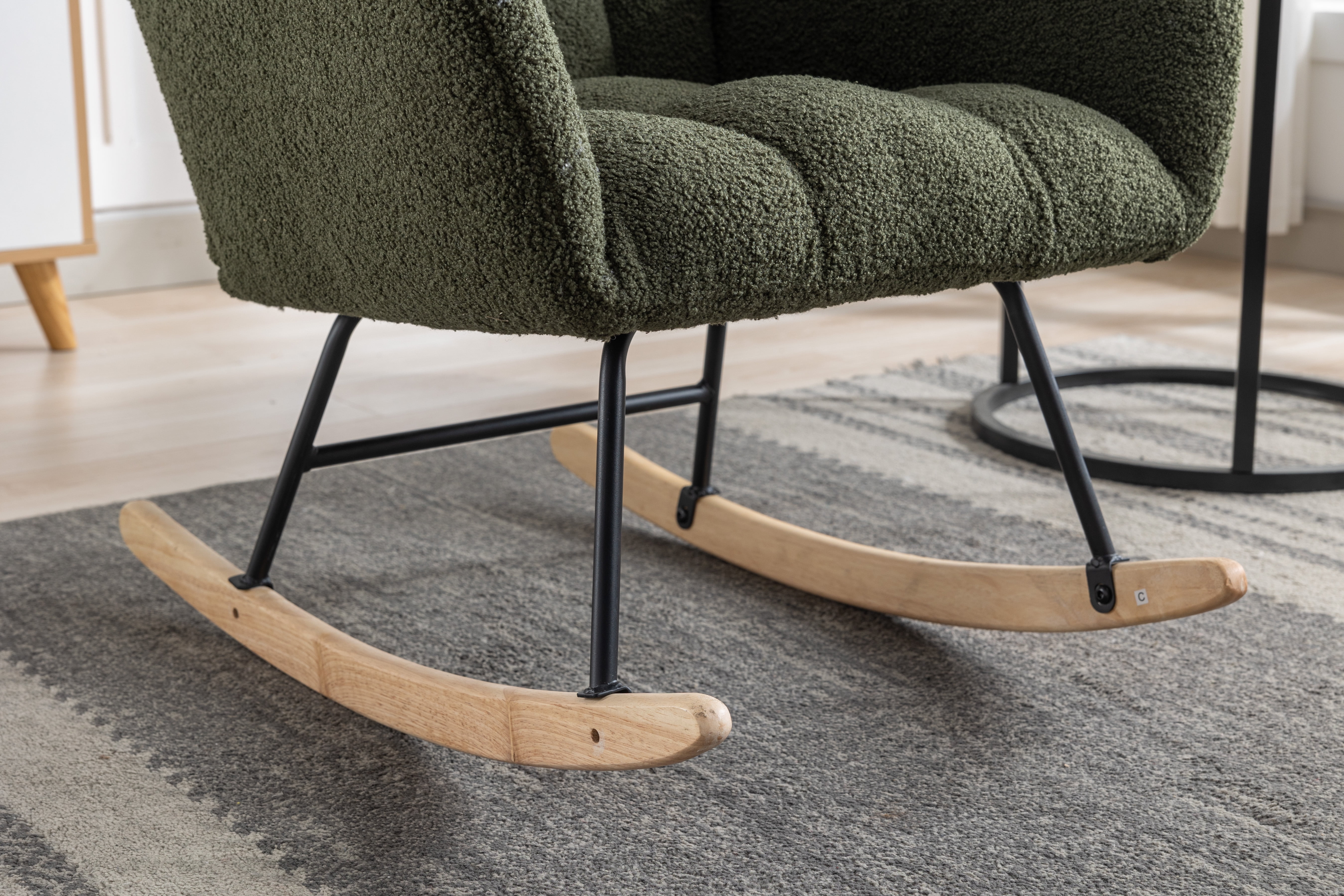 Rocking Chair Nursery,Teddy Upholstered Glider Rocker with High Backrest,Modern Rocking Accent Chairs Glider Recliner for Living Room, Nursery, Bedroom,Dark Green
