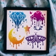 thumbnail image 5 of Moon Diamond Mushroom Stencil 11.8×11.8inch Dreamy Melting Moon Star Moth Stencil with Painting Brush Reusable Magic Theme Painting Stencils for Wood Canvas Paper Fabric Wall Multi-color, 5 of 9