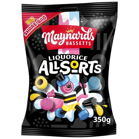 Maynards Bassetts Liquorice Allsorts Sweets Sharing Bag 350G, Imported from Britain