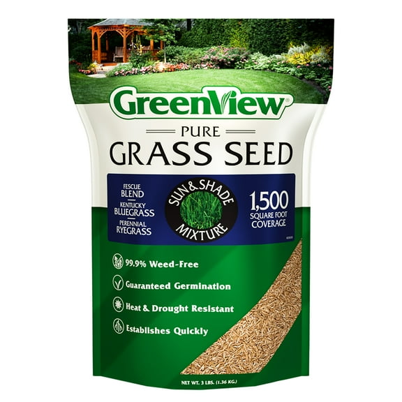 GreenView Pure Grass Seed Sun & Shade Mixture, 3 lb. Bag – Covers up to 1,500 sq. ft.
