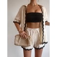 thumbnail image 2 of Cenuakty Women Summer Two Piece Outfits Sets Short Sleeve Shirt Tops Drawstring Shorts Sets, 2 of 5