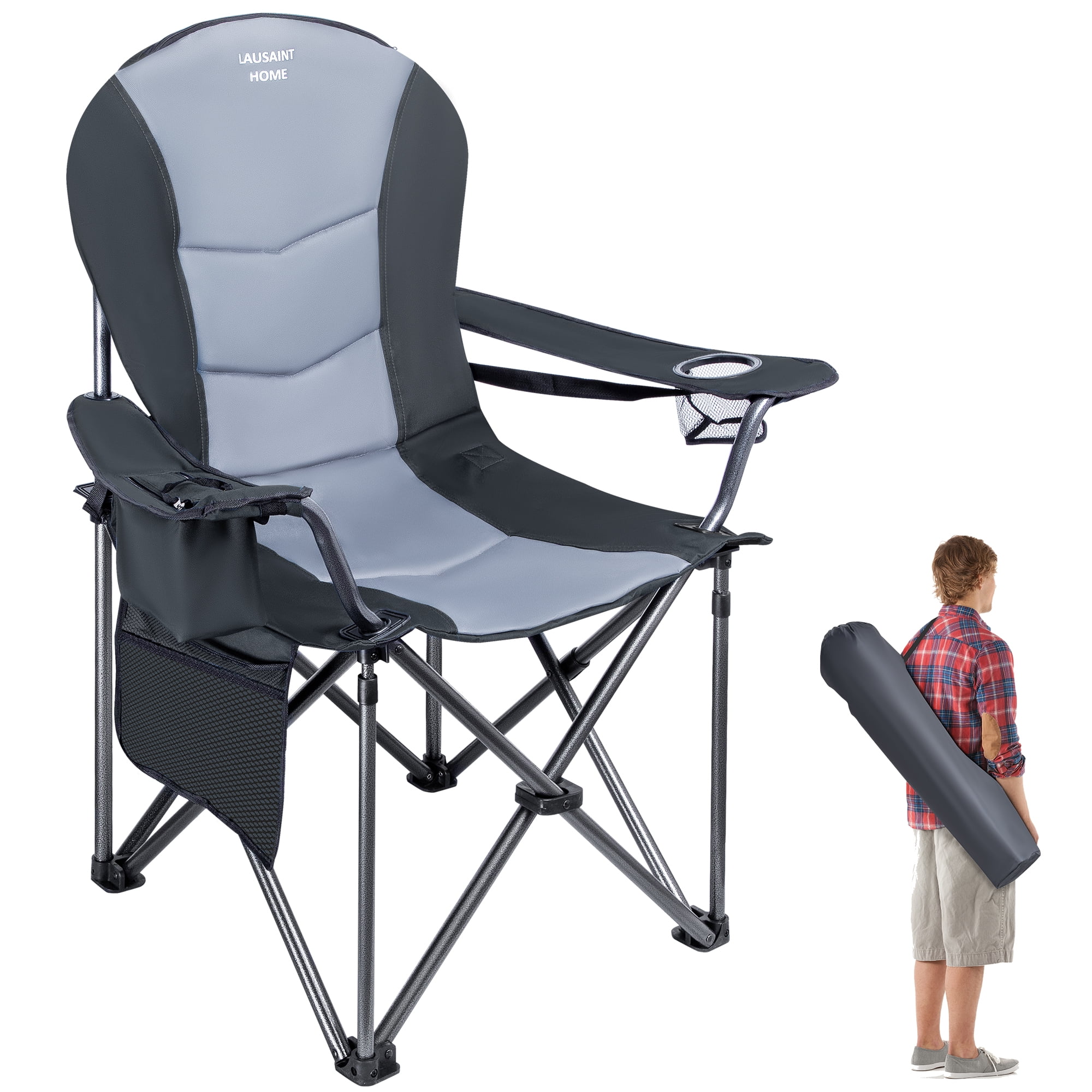Folding Camping Chair, Portable Outdoor Padded Lawn Chair w/ Carrying