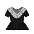 thumbnail image 2 of Robe Fille Noire Vintage Dentelle Dos Ouvert École Manches Courtes Robe Évasée 8 Ans, 2 of 6
