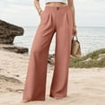 thumbnail image 2 of vigerkar Wide Leg Pants for Women Cotton Linen Business Casual Long Trousers Palazzo Pants with Pockets Pink, L, 2 of 7