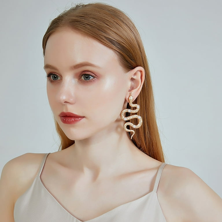 Midsumdr Earrings For Women Baroque pearl long steel pin earrings