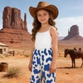 thumbnail image 2 of Girls Cow Print Polka Sleeveless Jumpsuit Playful Toddler Romper with Adjustable Straps for Casual Outings Cow Print Spaghetti Sleeveless Full Length Pants Blue 7 Years-8 Years, 2 of 5