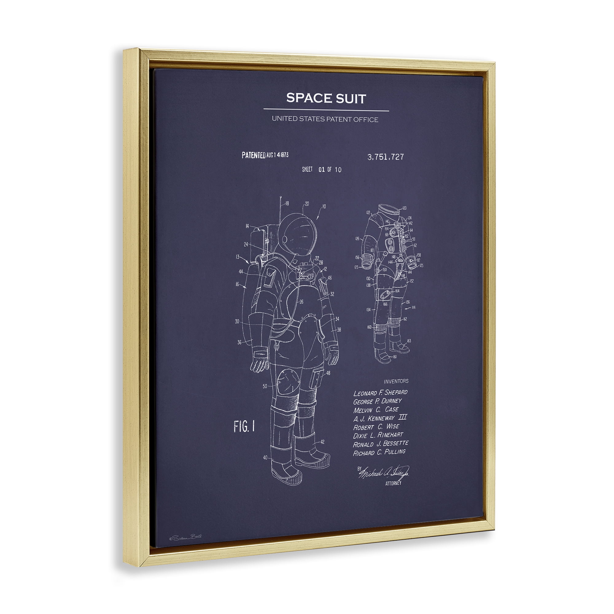 Stupell Industries Space Suit Blueprint Novelty Painting Gold Floater Framed Art Print Wall Art, 17 x 21