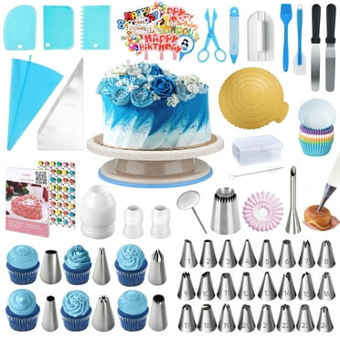 Uarter Set of 254 Cake Decorating Supplies, Cake Baking Set with Turntable, Stainless Steel  Piping Tips, Scraper, Spatula,  Baking Supplies,Decorating Tools, Baking Tools