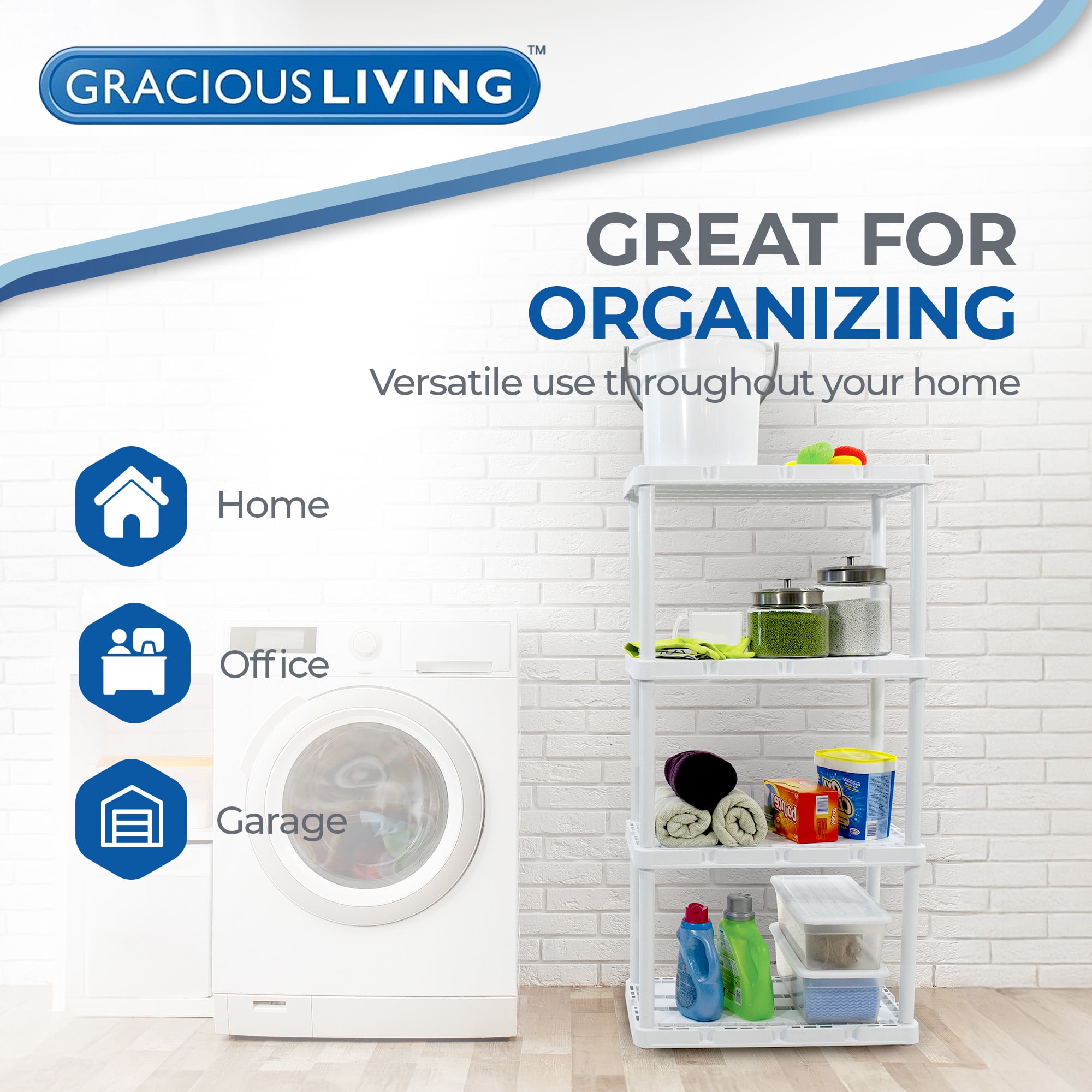 Gracious Living Knect-A-Shelf 4-Shelf Plastic Storage Shelves and Shelving Unit, White
