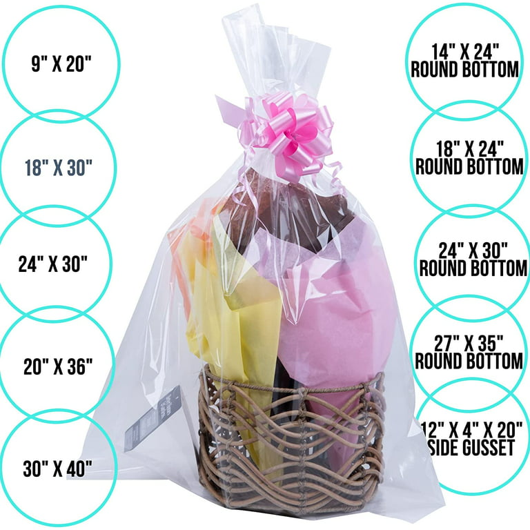 Heavyweight Solid Color Large Gift Bags, Clear Plastic (30 Pcs)