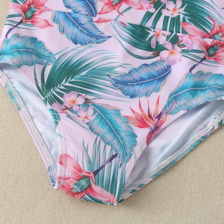 

kpoplk Toddler Girl Swimsuit Toddler Summer Sleeveless Girls Leaves Flower Prints Vacation Style Pink Swimwear Swimsuit Girls(Pink)