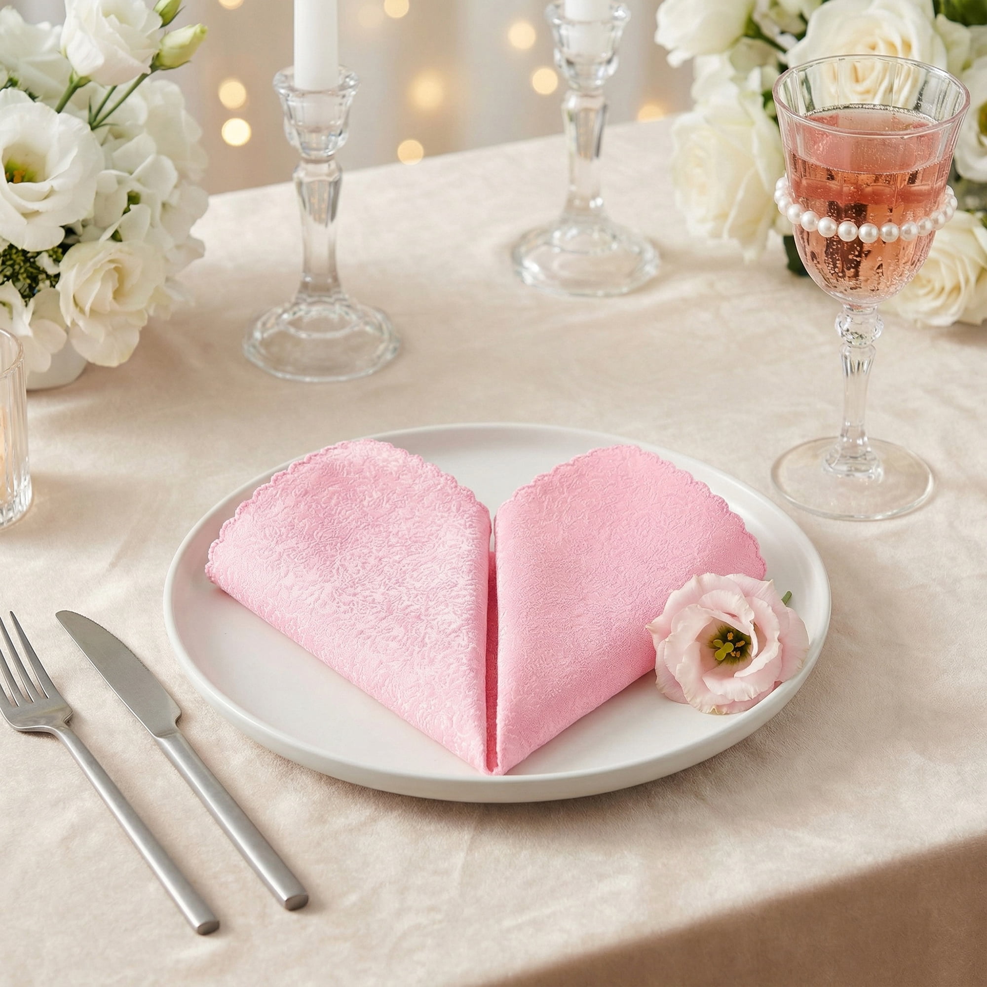 Unique Bargains 12Pcs Reusable Party Cloth Napkins Pink 19x19inch