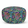thumbnail image 1 of Navy and Blush Pouf Cover with Zipper, Old Fashioned Eastern Floral Paisley Motif Vintage Oriental Elements, Soft Decorative Fabric Unstuffed Case, 30" W X 17.3" L, Pink Blue Yellow, by Ambesonne, 1 of 5