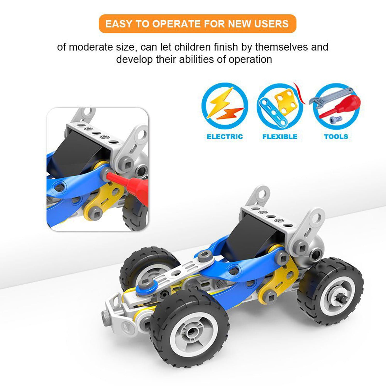 Building Kit Toys, Motorized Erector Sets for Kids Ages 4 5 6 7 8+,STEM Building Toys for Boys Girls 3-5 4-8 5-7 6-8 Year Old, Assembly Car Engineering Kit,Creative Educational Learning Toys