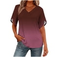 thumbnail image 2 of T-Shirt for Women Gradient Ombre V Neck Petal Sleeve Loose Fit Casual Relaxed Breathable Summer Blouse Soft Everyday Clothes Comfy Fashion Top, 2 of 7