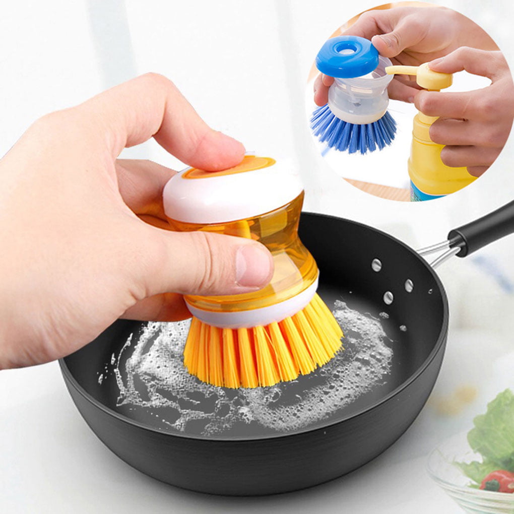 Gulee Soap Dispensing Palm Brush, Kitchen Cleaning Brush Scrubber for Pot/ Dish/Pan/Sink, Good Grips, With Storage Stand 