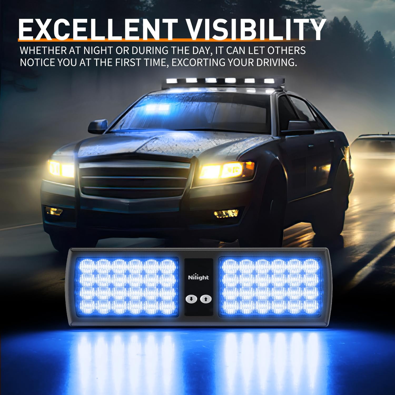 Nilight Blue 48Led Strobe Lights Interior Windshield Emergency Warning Lights for Truck