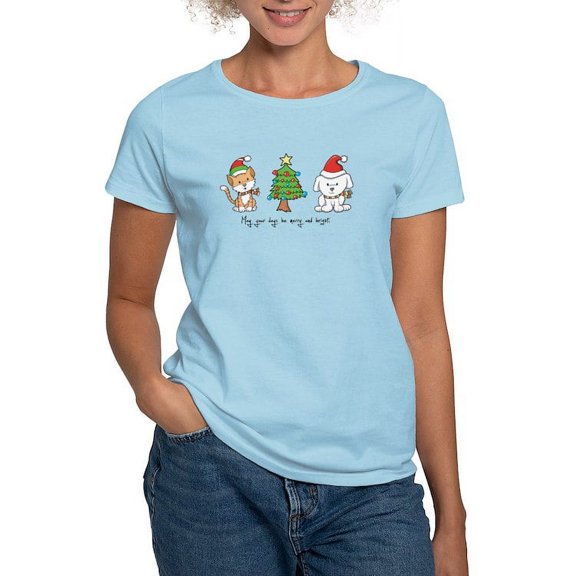 CafePress - Cat And Dog Christmas Women's Light T Shirt - Women's Classic T-Shirt