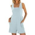 thumbnail image 6 of lcziwo Womens Summer Casual Sleeveless Romper Loose Back Adjustable Tie Short Jumpsuits Onesie Overalls with Pockets 2025 Trendy Outfits Light Blue L, 6 of 9