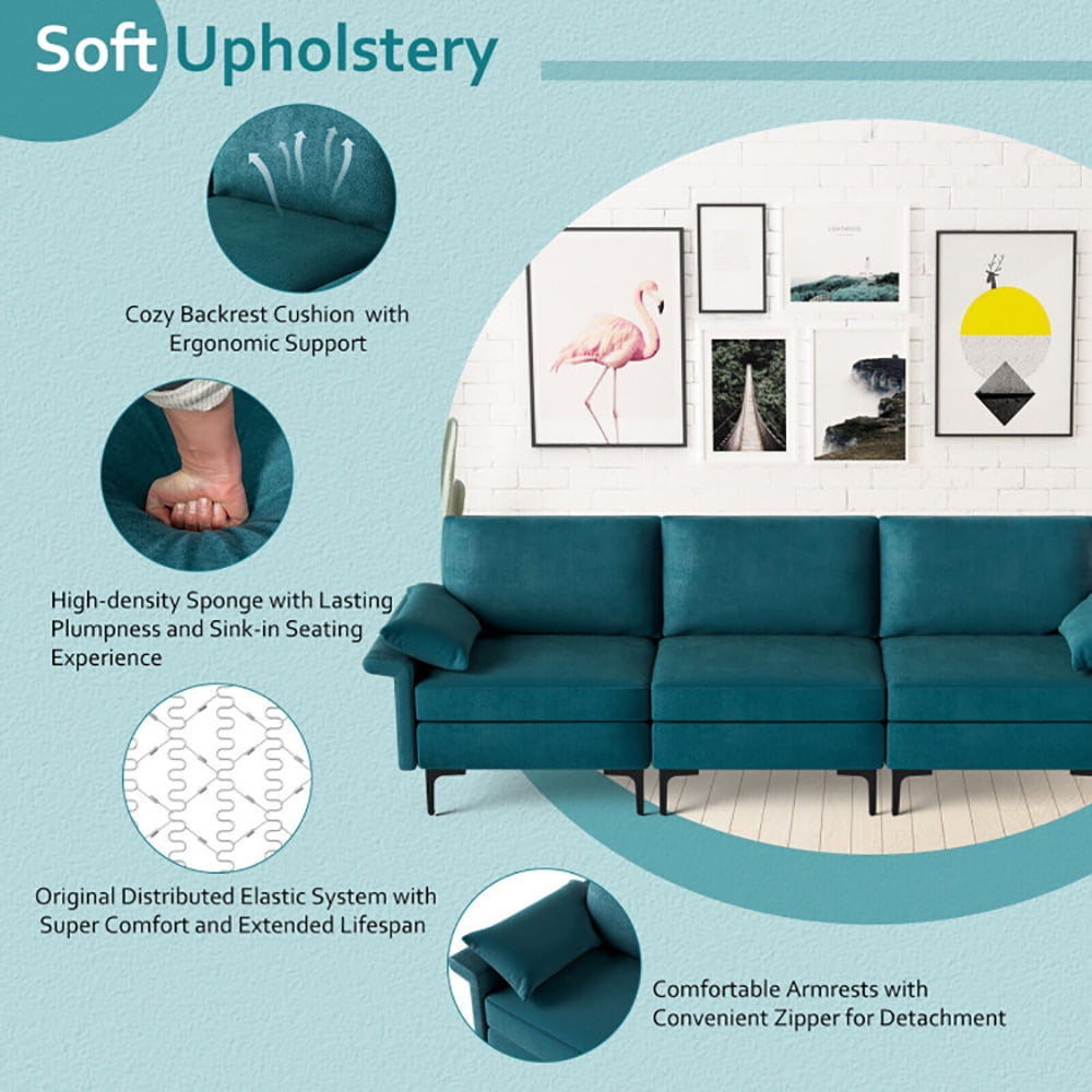 Finihen Sectional Sofa Couch, 3-Seat Sofa, Large 3-Seat Sofa Sectional with Metal Legs for 3-4 people, for Living Room, Bedroom, Peacock Blue Finihen Sectional Sofa Couch, 3-Seat Sofa, Large 3-Seat Sofa Sectional with Metal Legs for 3-4 people, for Living Room, Bedroom, Peacock Blue