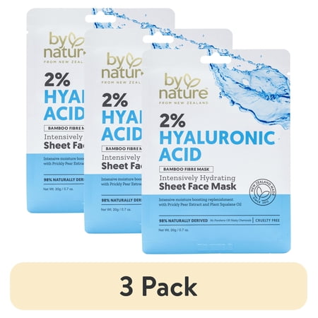(3 pack) By Nature Skincare from New Zealand 2% Hyaluronic Acid Sheet Face Mask to Intensively Hydrate Skin