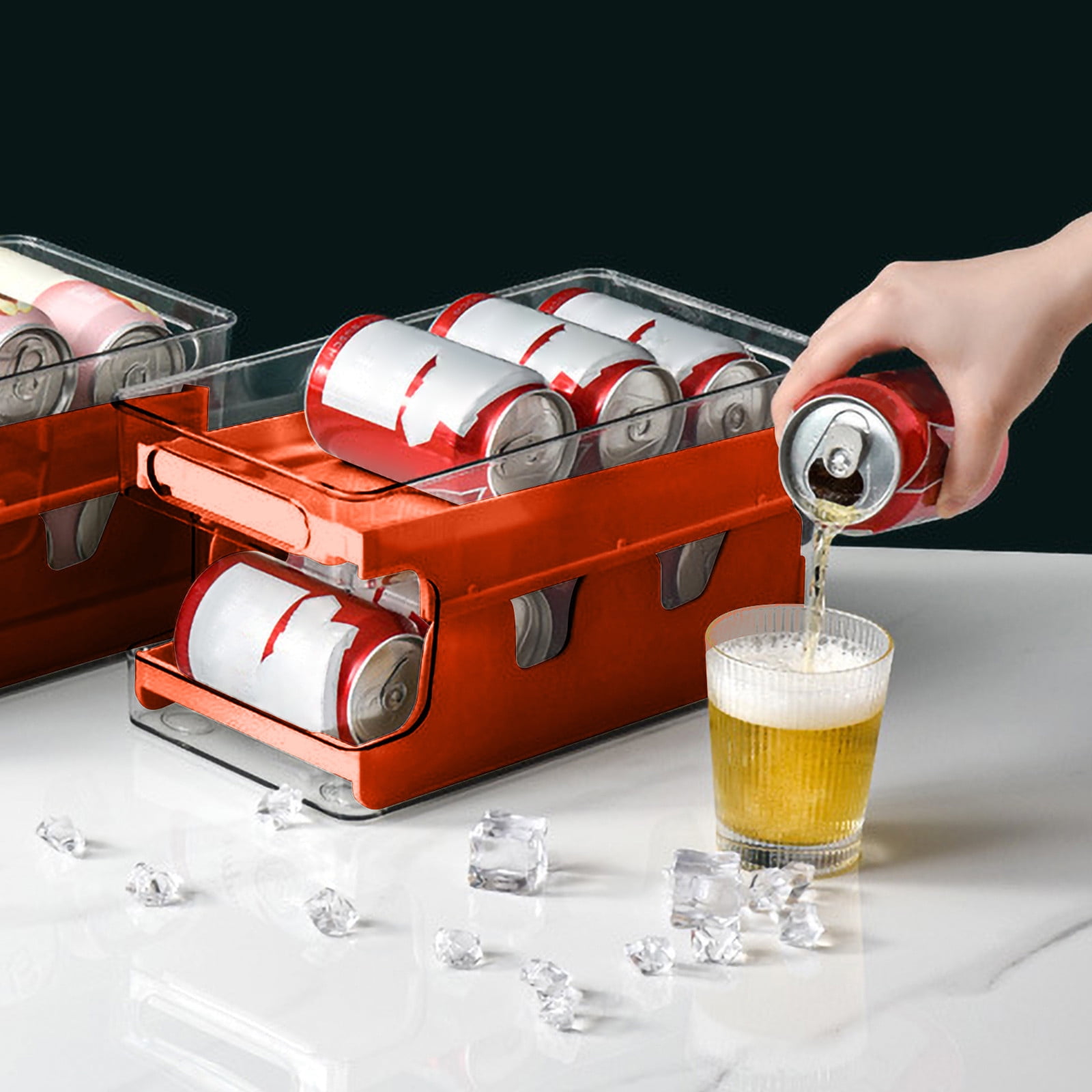 Viflosae Automatic Rolling Refrigerator Storage Box Double Layer Transparent Beer Cola Can Organizer Pantry Fridge Shelf Space Saver Efficient Kitchen