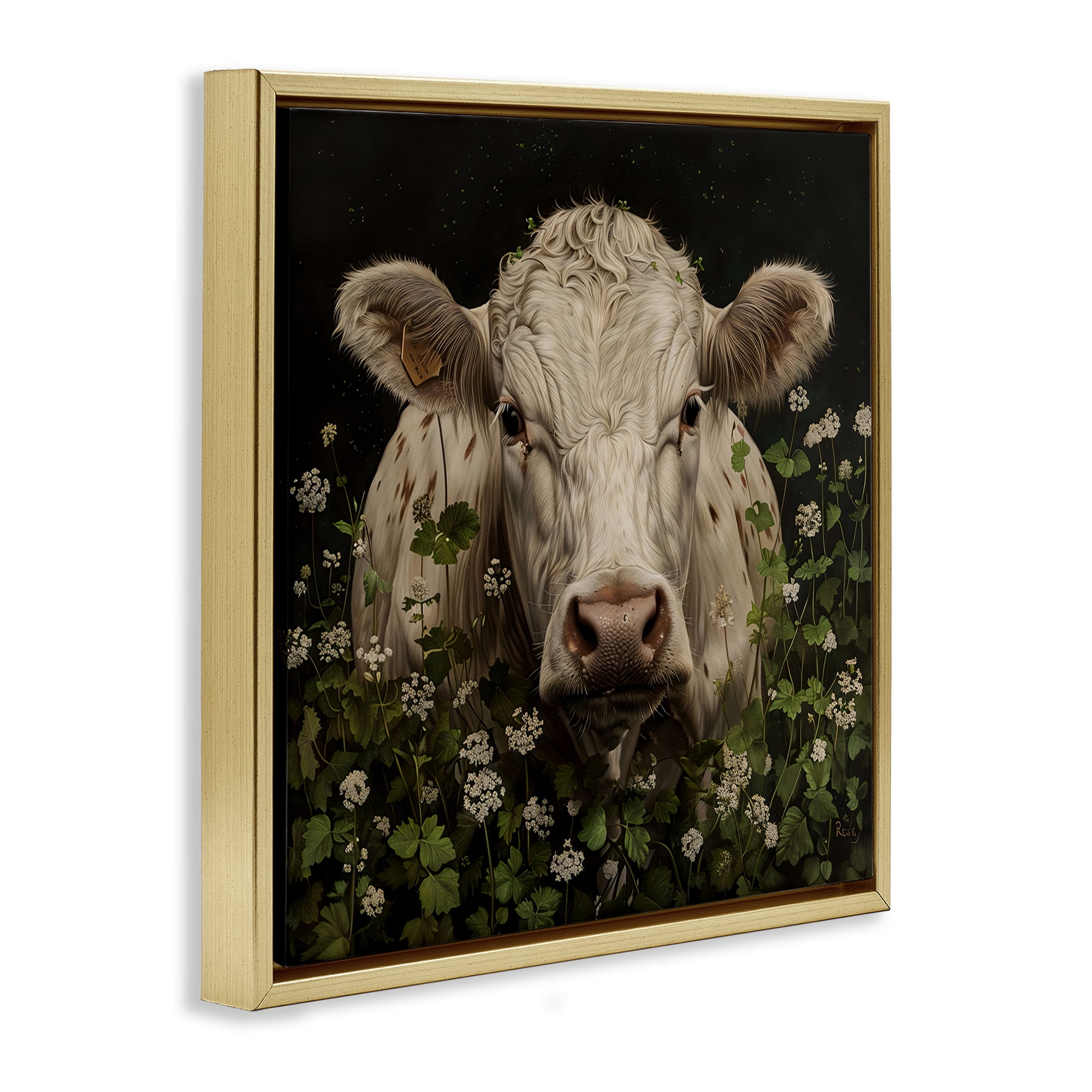 Stupell Industries Cow in the Green Meadow Gold Framed Floater Canvas Wall Art, design by Creative Studio
