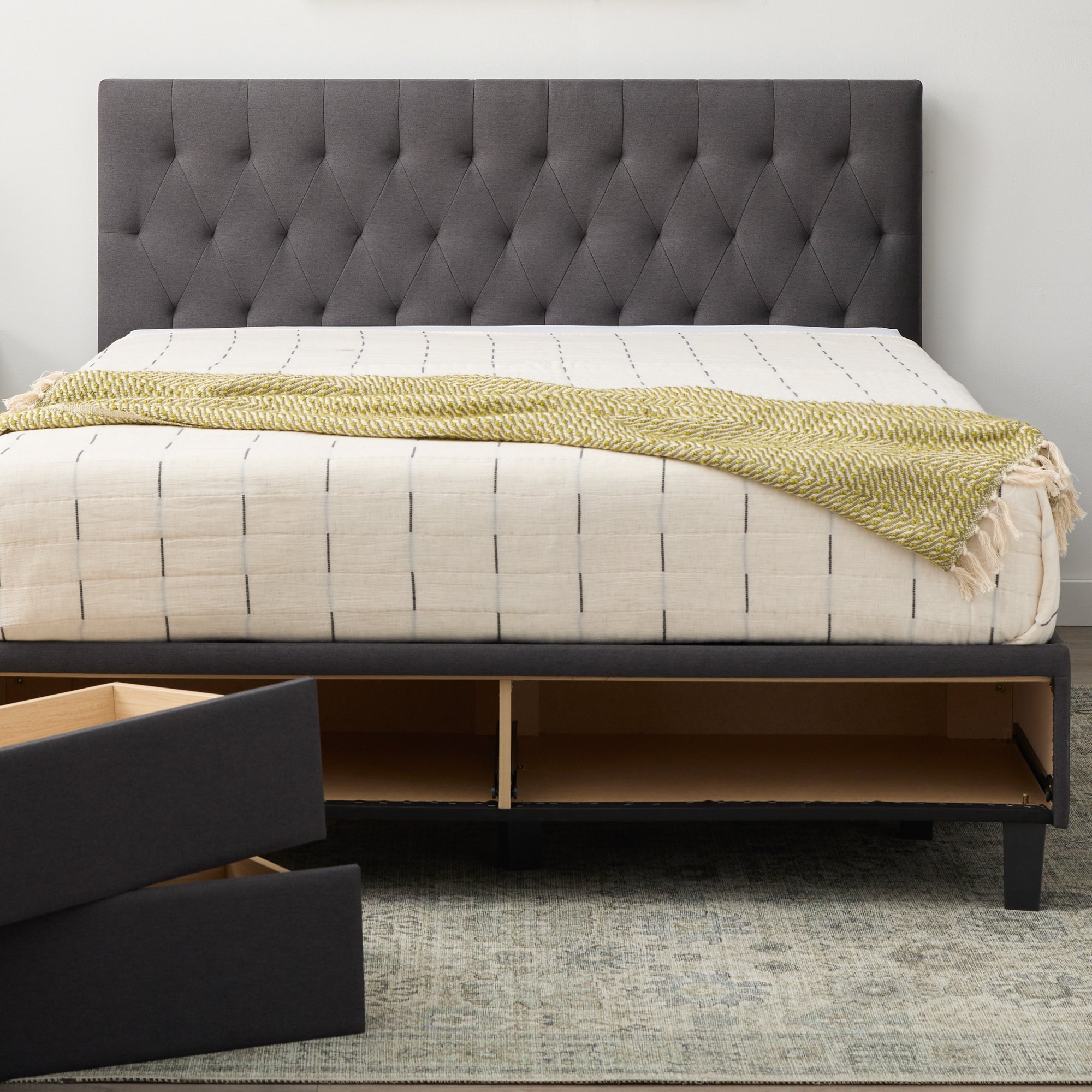 Rest Haven Jasper Upholstered Platform Bed with Drawers, Full, Charcoal
