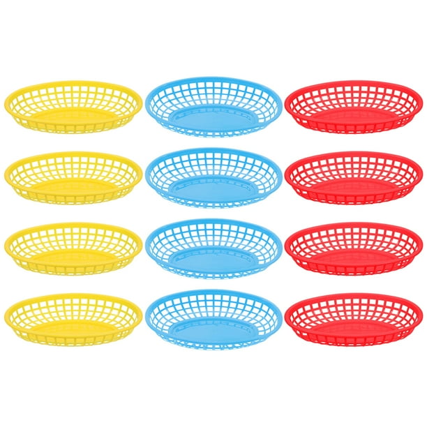 12 cestas de plástico reutilizables para comida rápida, palomitas, patatas fritas y aperitivos.
