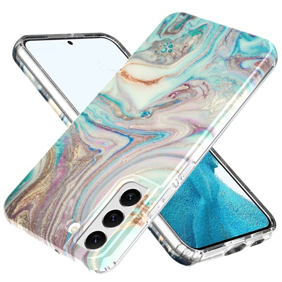 Marble Pattern Case for Samsung Galaxy S22 Plus, Slim Fit Lightweight Soft Silicone Shockproof Transparent Clear Phone Case with Wireless Charging Magsafe Lens Protection Cover,Marble-E