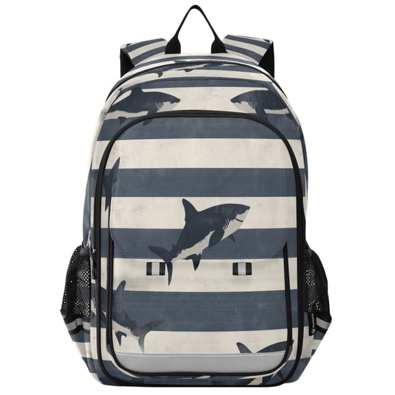 FORMRS Unisex School Backpack 17" Student Travel Bag with Laptop Compartment, Dark Sharks