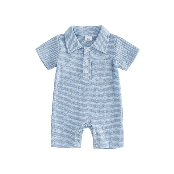 Cenuakty Baby Boy Summer Romper Casual Stylish Surface Textured Button Collared Short Sleeve Infant Jumpsuit
