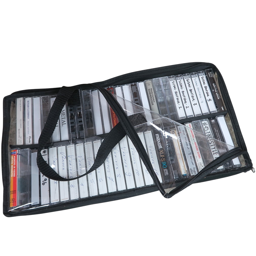 Evelots 4 Pack Cassette Tape Bag-Clear Organizer/Storage-Handles-Easy Carry-No Dust/Moisture-Hold 200 with cases