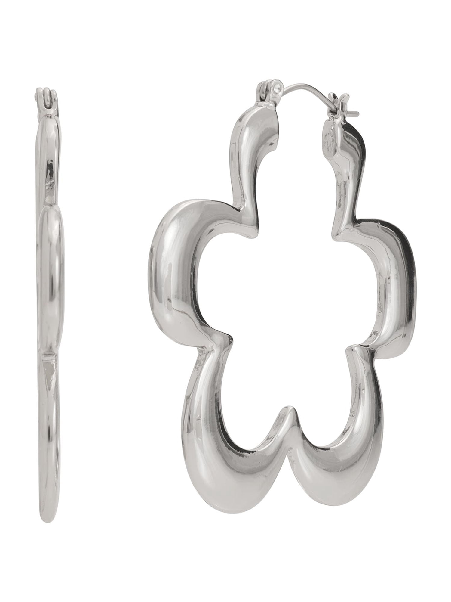 Madden NYC Women's Rhodium Flower Hoop Earrings