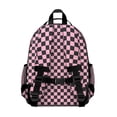thumbnail image 3 of Black and Pink Checkerboard Pattern Backpack for School,Cute School Bag,Schoolbag with Adjustable Shoulder Straps & Padded Back,15.25"x11.5"x5.25", 3 of 5