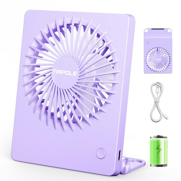 TriPole Mini ventilador de escritorio portátil, ventilador pequeño ultra silencioso recargable, ventilador de viaje personal de 4,5 pulgadas con inclinación de 180°, plegable y 3 velocidades ajustable