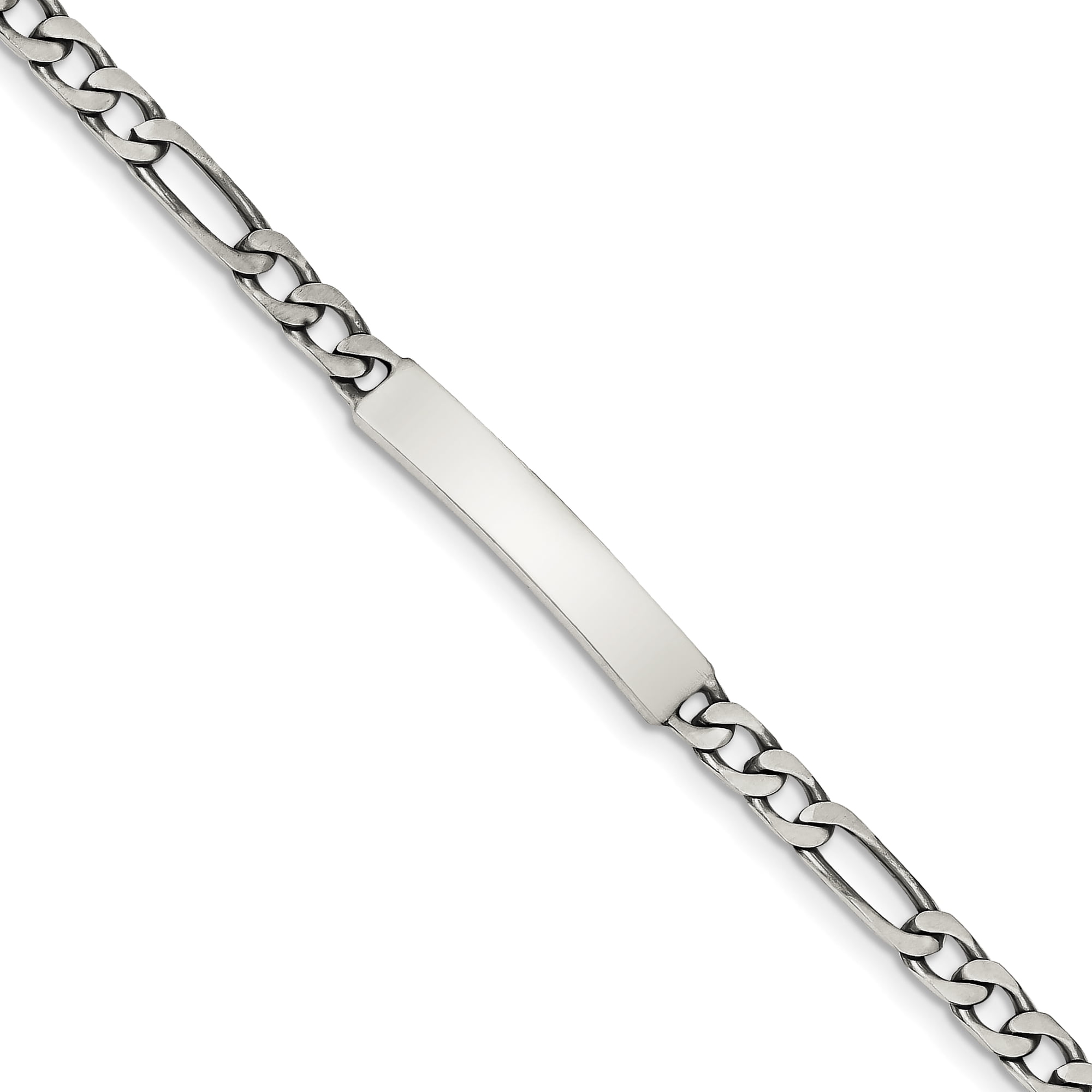 Sterling Silver 5mm Engraveable Antiqued Figaro Link ID Chain Necklace, Bracelet or Anklet