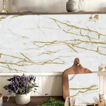 10 Sheets Gray Gold Marbling Tiles Decals Stickers 6x6inches Self-adhesive Waterproof Removable Vinyl Peel and Stick for Kitchen Bathroom Wall Decor