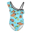 thumbnail image 4 of Uorisanigo Girls Swimsuit One Piece Capyabara Lemon Beach Bathing Suit with Adjustable Strap One Shoulder Summer Vacation Swimwear, Size 3-4, 4 of 7