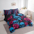 thumbnail image 2 of Castle Fairy Retro Gothic Skull 7-Piece Twin Bedding,Hot Pink Rose Skeleton Graphic Bedding Comforter Set,Light Blue Pink Black,Black Reversible, 2 of 7