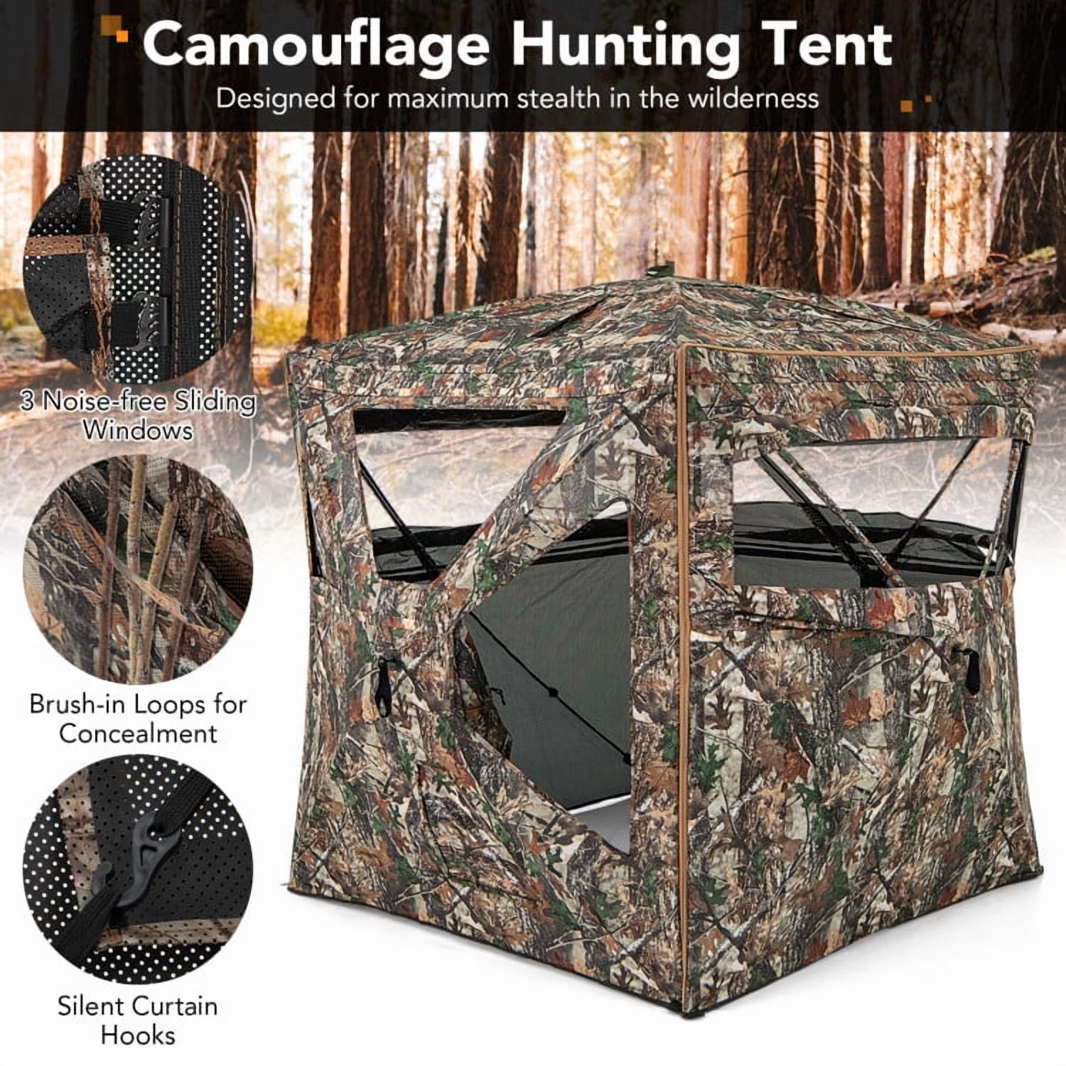Topcobe 5-IN-1 Detachable Hunting Blind for 2-3 People with Skylight, Waterproof Camping Tents Easy Setup