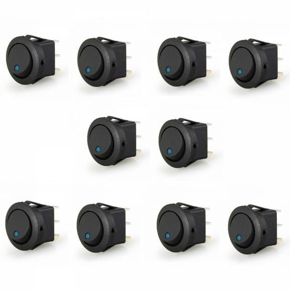 10x Mini Black Round Rocker Switch Blue LED Indicator Light Car Boat On/Off 12v