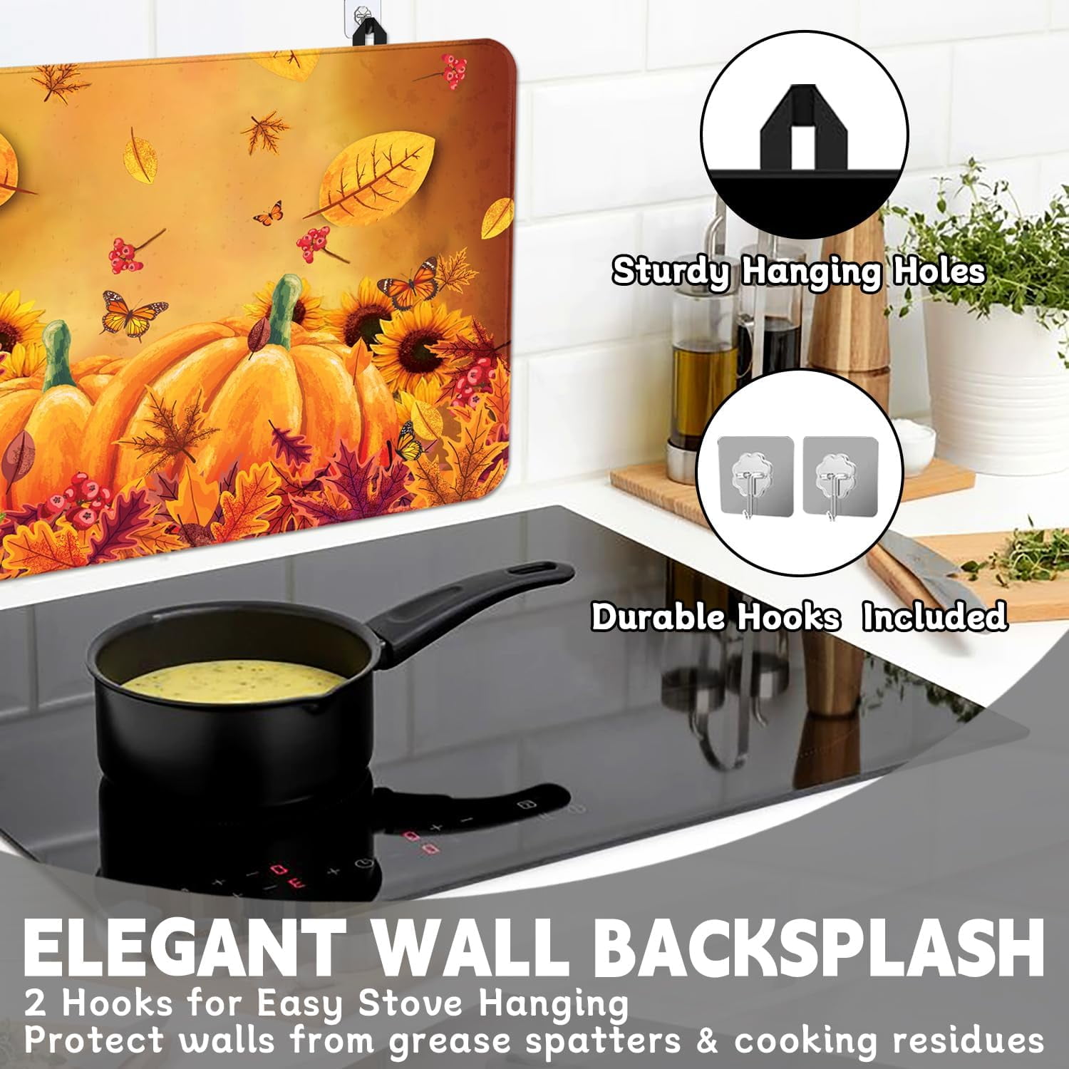 Fall Stove Top Cover for Electric Stove 28 "x 20 ", Pumpkin Leaves Heat Resistant Glass Top Stove Cover Protector, Glass Cooktop Covers, Kitchen Flat Electric Stove Top Covers