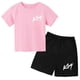 thumbnail image 3 of Conjunto de 2 piezas de camiseta y pantalones cortos informales con estampado de letras para niños y adolescentes a la moda para verano, 3 of 5
