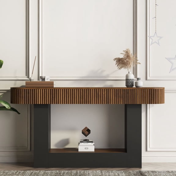 LUMAMIN 62.9” Long Console Table, Entryway Table with Farmhouse Wood Grain Finish, Narrow Sofa Table Behind Couch for Living Room, Hallway or Entryway, Black