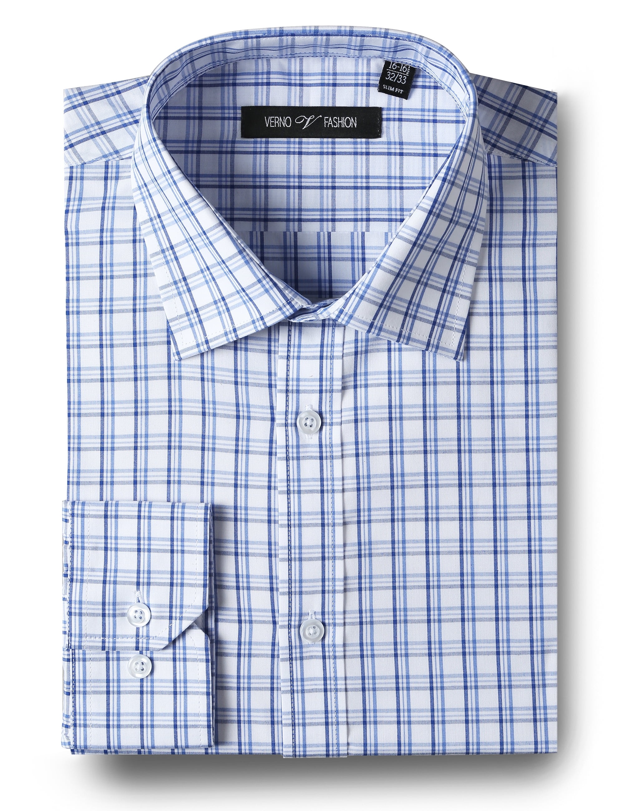 OSRACHTEN Long Sleeve Shirt blue-white check pattern casual look Fashion Formal Shirts Long Sleeve Shirts 