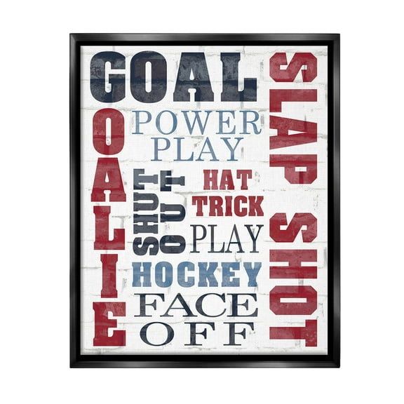 Stupell Industries Patterned Hockey Phrases Sports Painting Black Floater Framed Canvas Art Print Wall Art, 17 x 21