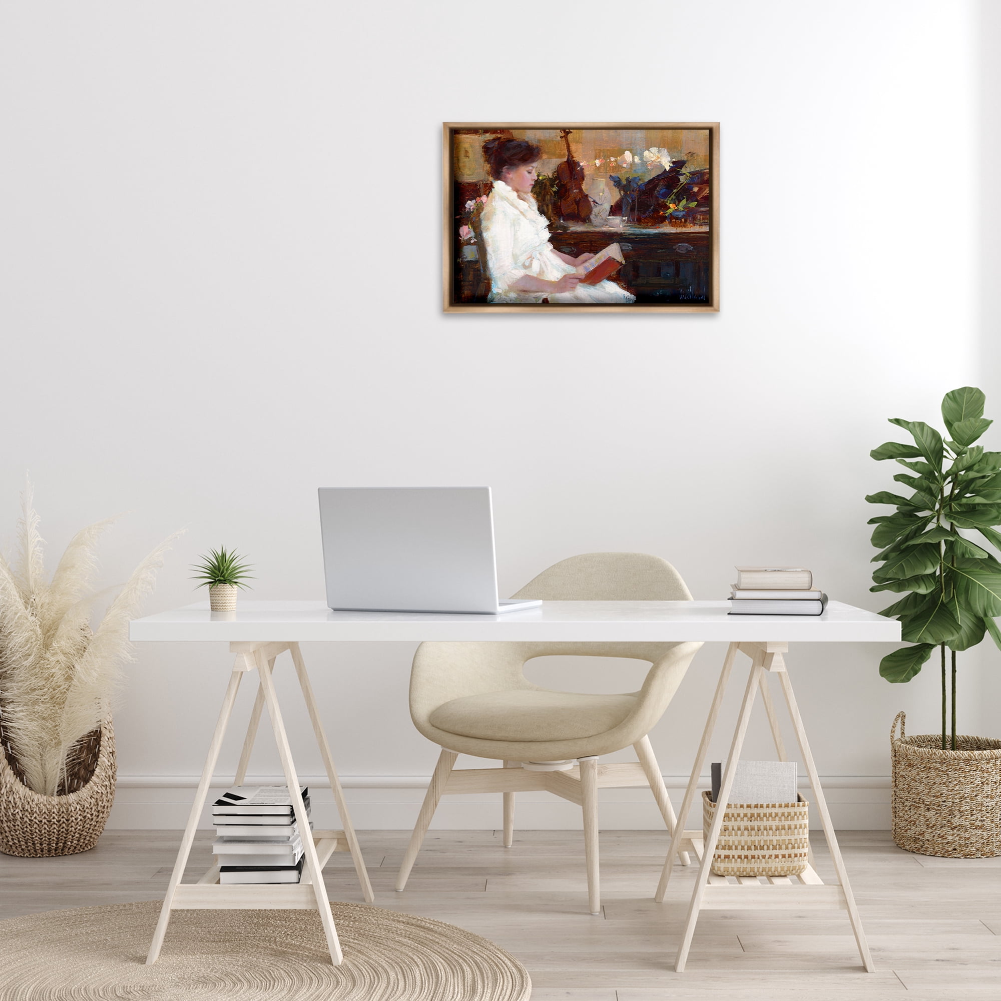 Stupell Industries Classic Girl Reading Novelty Painting Brown Floater Framed Art Print Wall Art, 25 x 17