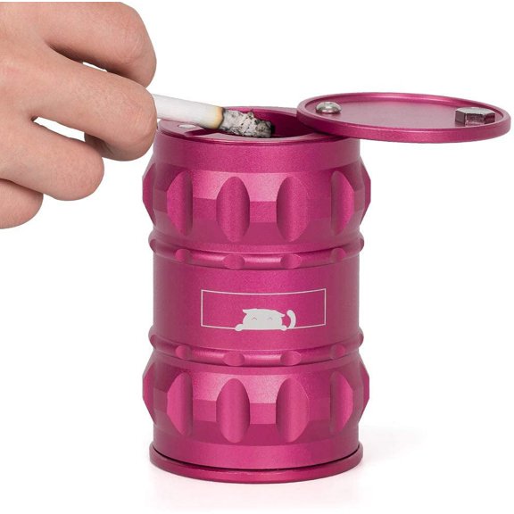 Oumilen Car and Portable Ashtray with Lid Aluminum Alloy Oil Drum Shape Detachable High Temperature Resistance for Car, Travel, Office, Home, Outdoor